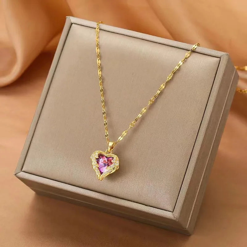 Blush Crystal Heart Pendant Necklace