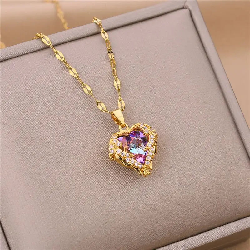 Blush Crystal Heart Pendant Necklace