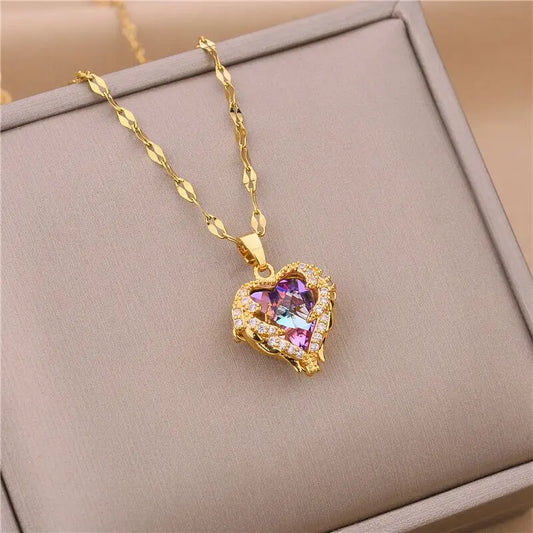 Blush Crystal Heart Pendant Necklace