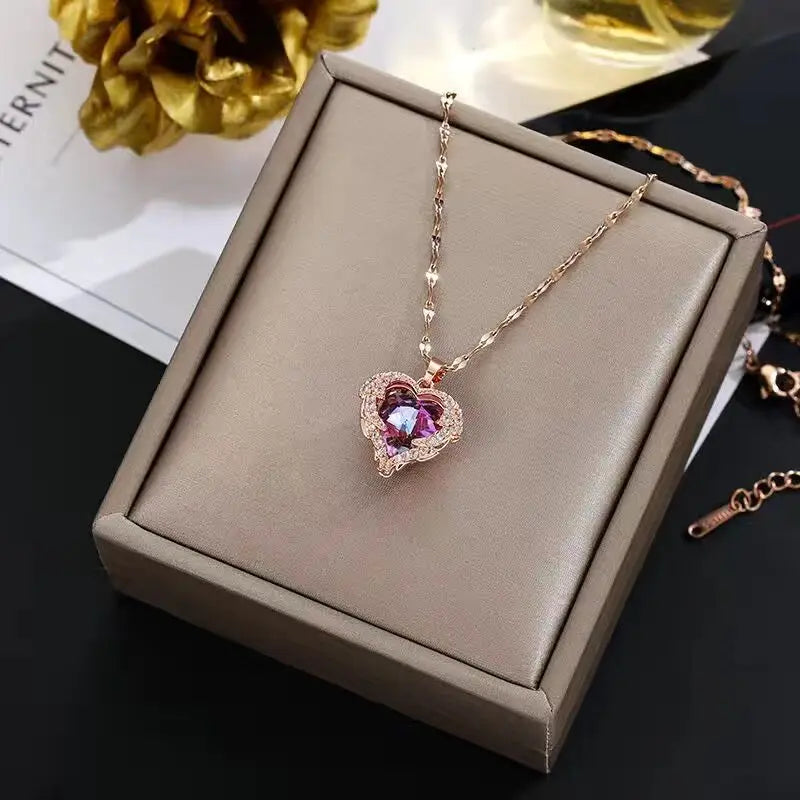Blush Crystal Heart Pendant Necklace