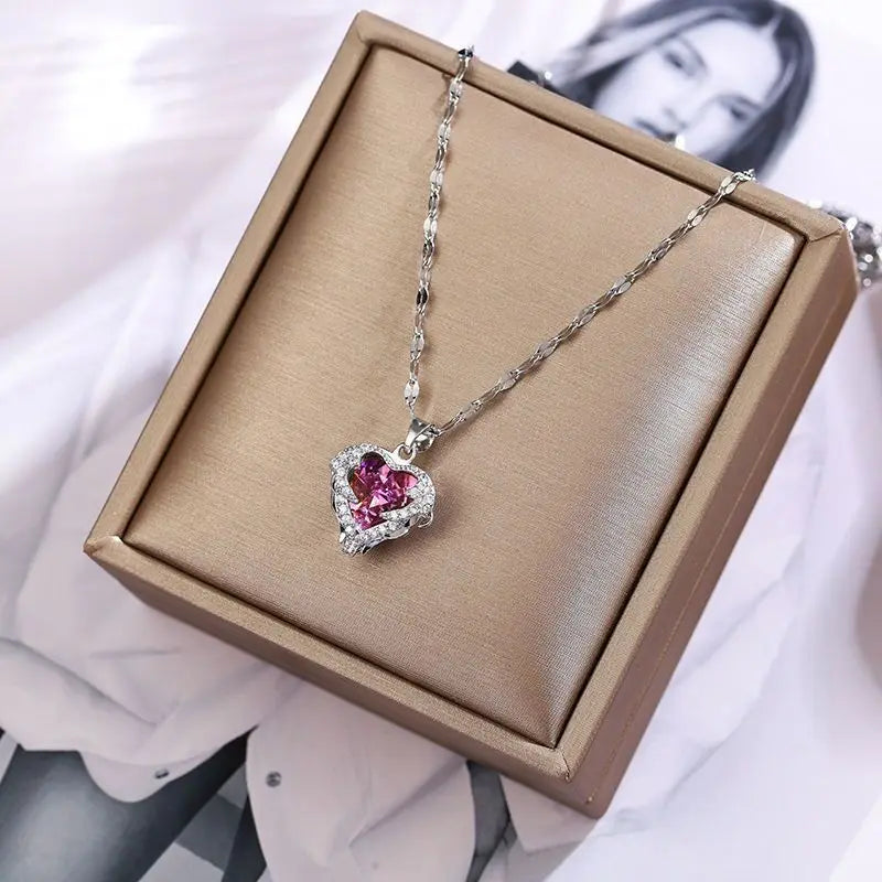 Blush Crystal Heart Pendant Necklace